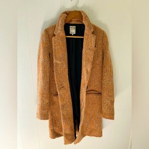 Orange Zara Trafaluc Wool-blend Knee-length Tweed Jacket Coat Size Small
